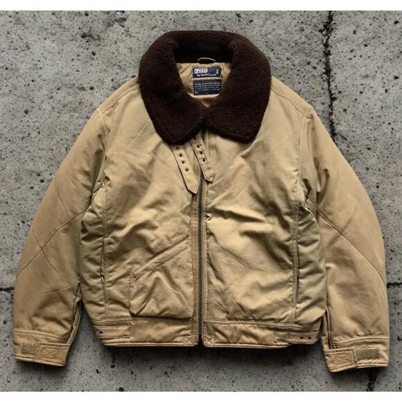 Polo Ralph Lauren B-15 Shearling Collar Down Bomber Flight Jacket Khaki XL VTG - Picture 1 of 10